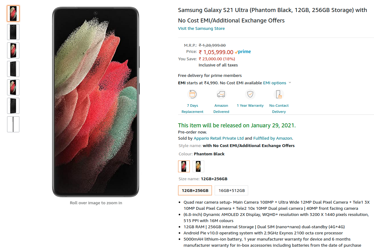 Samsung Galaxy S21 Ultra 5g Up For Pre Order On Amazon India Tech Stories India