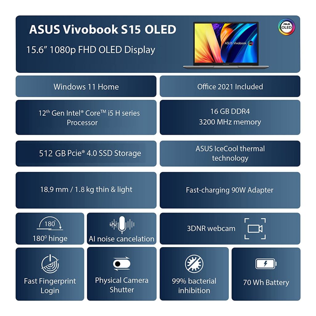 ASUS Vivobook S15 OLED 2022 K3502ZA L501WS specs