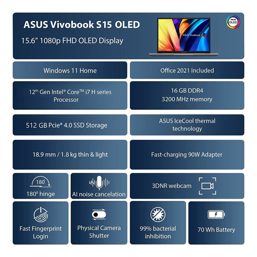 ASUS Vivobook S15 OLED 2022 K3502ZA L702WS specs