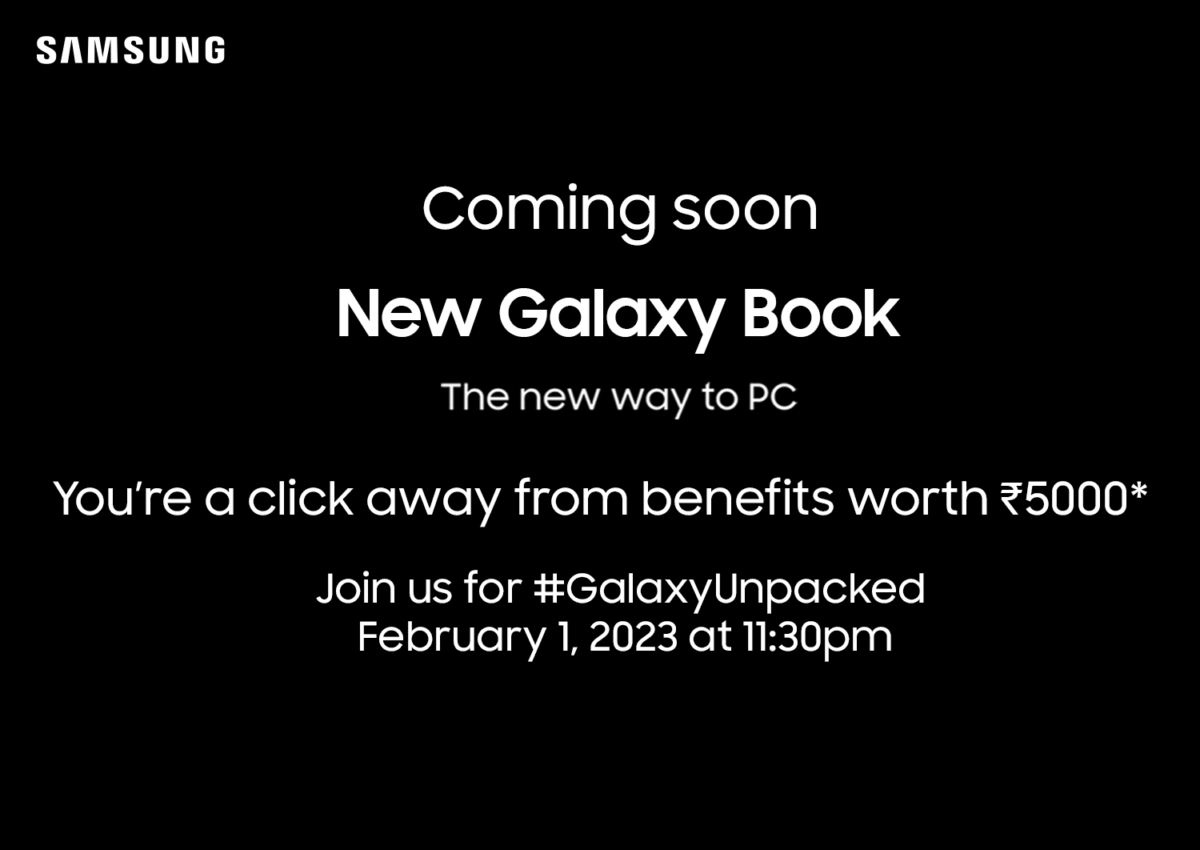 Samsung Galaxy Book3 series Laptops Launching in India on Feb 1 2023 [ 13th Gen Intel / AMOLED screen / WiFi 6E / PCIe 4 SSD ]
