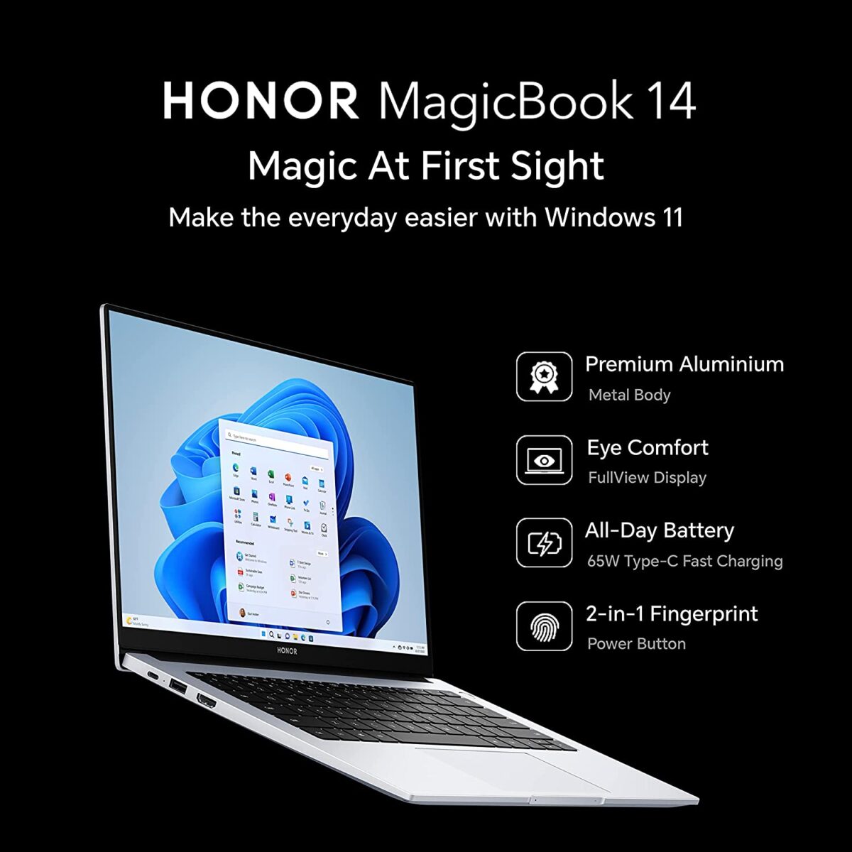 Honor MagicBook 14 ‎‎NobelM-WFQ9AHNE now available in ‎Mystic Silver color [ AMD Ryzen 5 5500U /16GB ram / 512GB SSD ]