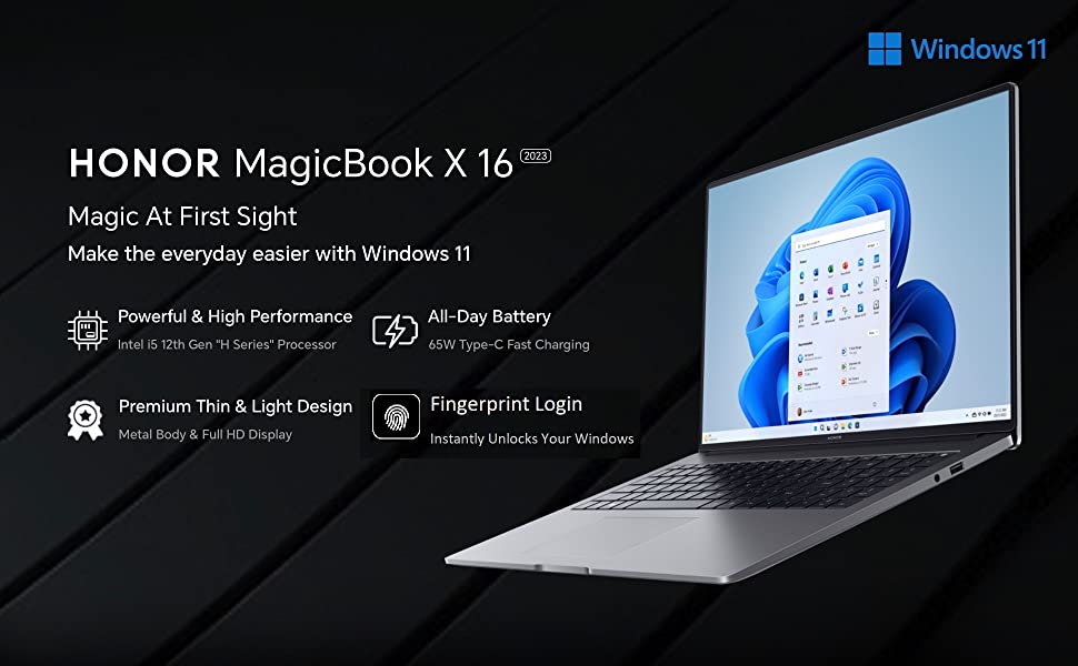 Honor MagicBook X16 2023 NDR-WDH ‎BRN-F56 Launched in India ( Intel 12th Gen core i5-12450H / 16GB ram / 512GB SSD )