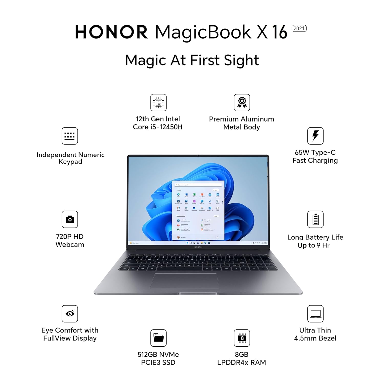 HONOR MagicBook X16 (2024) BRN-F58 listed on Amazon India | Check Price ...