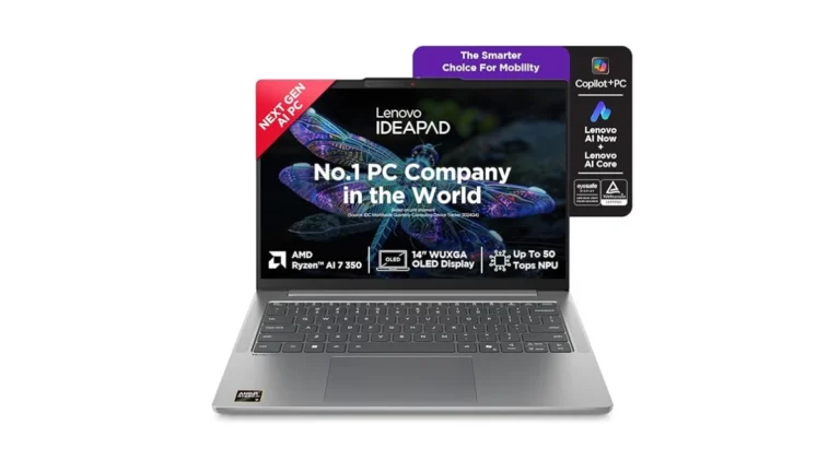 Lenovo IdeaPad Slim 5 AMD Ryzen AI 7 350 (24GB RAM/1TB SSD/14 (35.5cm)/WUXGA OLED AI Now/Copilot+ PC/Windows 11/Office Home 2024/Backlit Keyboard/1Yr ADP Free/Grey/1.4Kg), 83HX001NIN AI Laptop