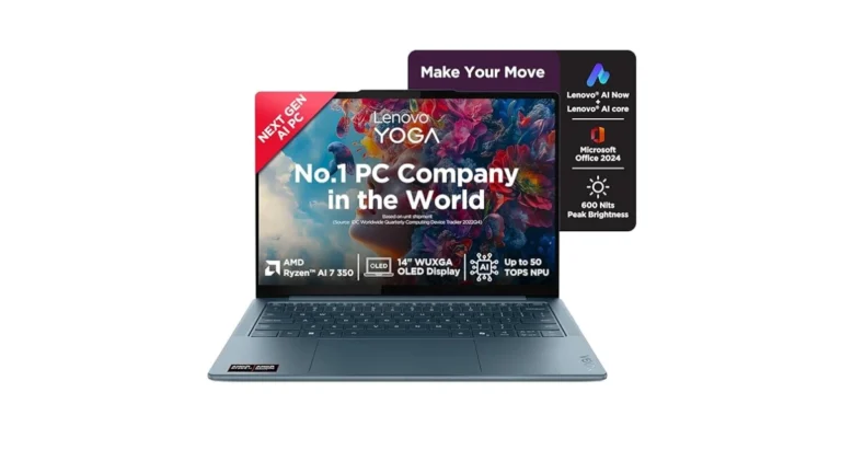 Lenovo Yoga Slim 7 83JY000UIN ( Yoga Slim 7 14AKP10 ) AI Laptop | Specs: AMD Ryzen AI 7 350 (32GB RAM/1TB SSD/14 (35.5cm)/WUXGA OLED AI Now/Copilot+ PC/Windows 11/Office Home 2024/Backlit Keyboard/1Yr ADP Free/Teal/1.19Kg).