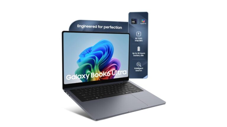 Samsung Galaxy Book6 Ultra NP960UJG-KG2 laptop in Gray with 16-inch WQXGA+ Dynamic AMOLED 2X 120Hz touchscreen, Intel Core Ultra X7 358H, Intel Arc B390, 32GB RAM, 1TB SSD – available on Amazon India at Rs 2,42,990