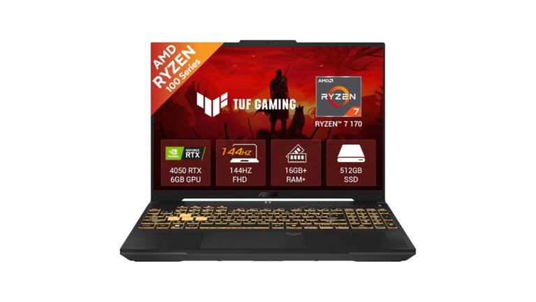 ASUS TUF A16 FA607NUQ-RL047WS gaming laptop in Mecha Gray with 16-inch FHD+ 144Hz display, AMD Ryzen 7 170 processor, RTX 4050 6GB, 16GB DDR5 RAM, 512GB SSD – available on Amazon India at Rs 99,990