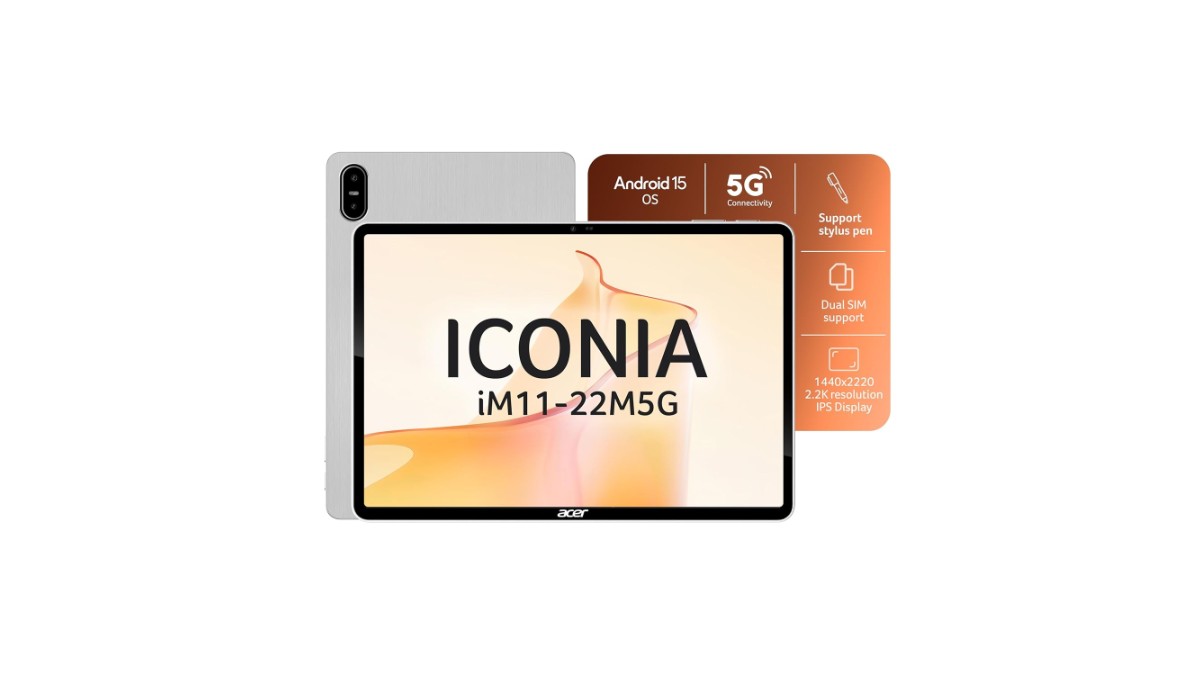 Acer Iconia iM11-22M5G tablet in Silver with 11.45-inch 2.2K 90Hz IPS display, MediaTek 8791, 8GB RAM, 128GB storage, 5G VOLTE, slim metal body – available on Amazon India at Rs 21,999