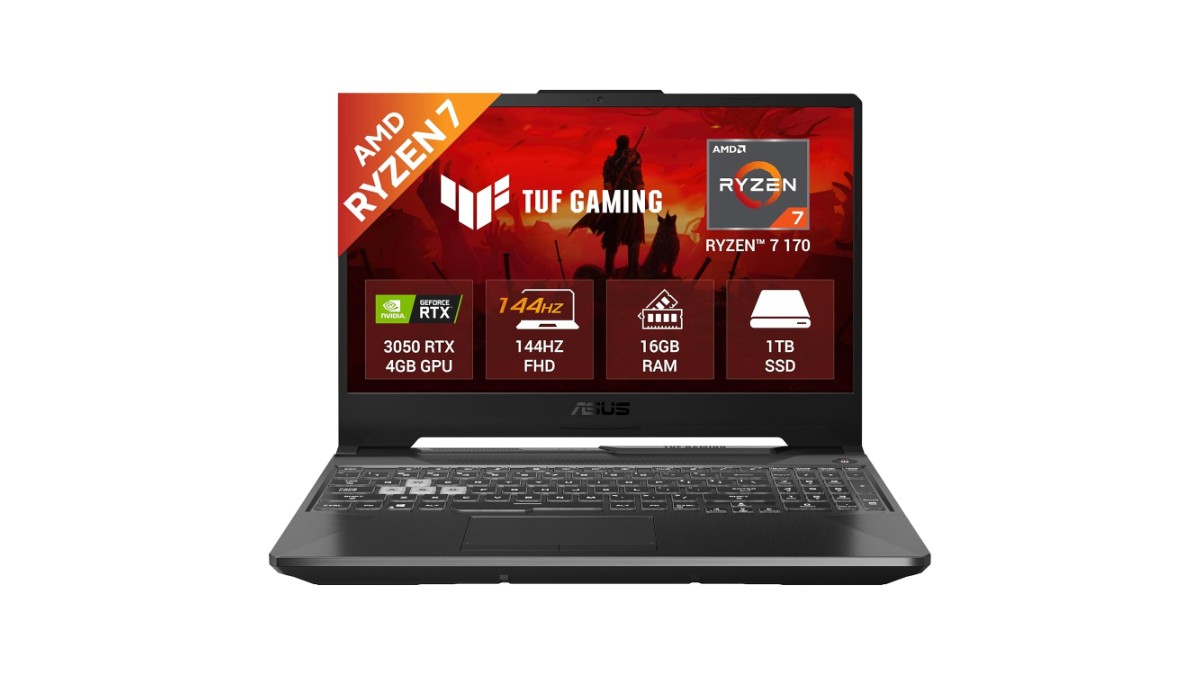 ASUS TUF A15 FA506NCQ-HN009WS gaming laptop in Graphite Black with 15.6-inch FHD 144Hz display, AMD Ryzen 7 170, RTX 3050 4GB, 16GB DDR5, 1TB SSD – available on Amazon India at Rs 90,990