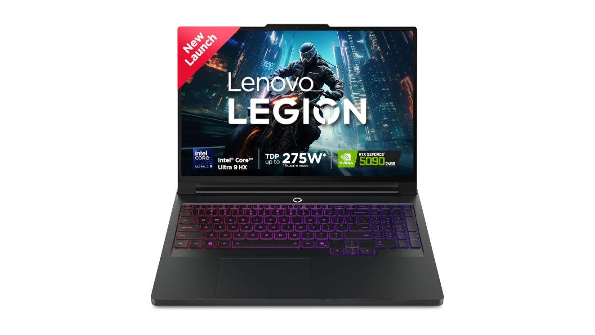 Lenovo Legion Pro 7 2025 16IAX10H 83F500D8IN AI gaming laptop in Eclipse Black with 16-inch WQXGA OLED 240Hz display, Intel Core Ultra 9 275HX, NVIDIA RTX 5090 24GB, 64GB DDR5, 1TB SSD, Windows 11 Home – available on Amazon India at Rs 4,72,490