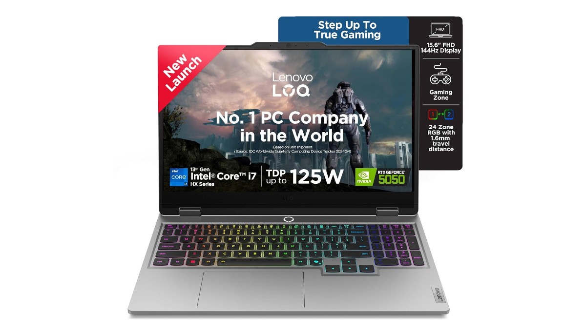 Lenovo LOQ 2025 15IRX10 83JE019XIN AI gaming laptop in Luna Grey with 15.6-inch FHD 144Hz display, Intel Core i7-13645HX, NVIDIA RTX 5050 8GB GDDR7, 16GB DDR5, 1TB SSD, Windows 11 Home – available on Amazon India at Rs 1,34,990