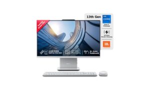 Lenovo IdeaCentre AIO 27 F0HM00W2IN all-in-one desktop in Cloud Grey with 27-inch FHD IPS touchscreen, Intel Core i7-13620H, 24GB DDR5, 1TB NVMe SSD, wireless charging stand, and wireless EOS keyboard & mouse – available on Amazon India at Rs 1,26,990