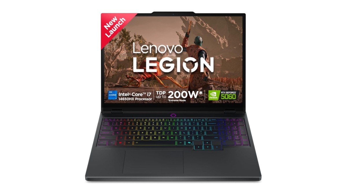 Lenovo Legion Pro 5 16IRX10 83NN0046IN AI gaming laptop in Eclipse Black with 16-inch WQXGA 240Hz IPS display, Intel Core i7-14650HX, NVIDIA RTX 5060 8GB GDDR7, 32GB DDR5, 1TB SSD, Windows 11 Home – available on Amazon India at Rs 2,02,490
