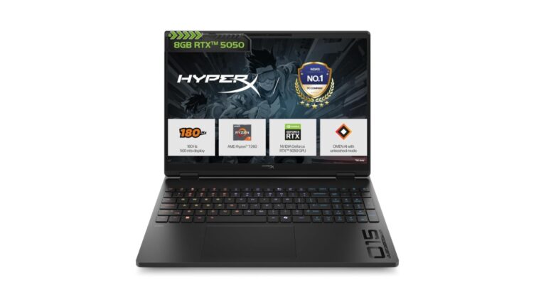 HP HyperX OMEN 15 15-gb0038AX gaming laptop in Shadow Black with 15.3-inch 2.5K 180Hz IPS display, AMD Ryzen 7 260, NVIDIA RTX 5050 8GB GDDR7, 24GB DDR5, 1TB SSD, HyperX RGB backlit keyboard – available on Amazon India at Rs 1,49,990