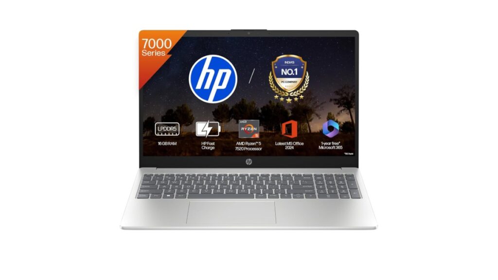 HP 15 fc0806AU (D47HRPA) laptop in Silver with 15.6-inch FHD display, AMD Ryzen 5 7520U, 16GB LPDDR5, 512GB SSD, Windows 11 Home – available on Amazon India at Rs 61,249