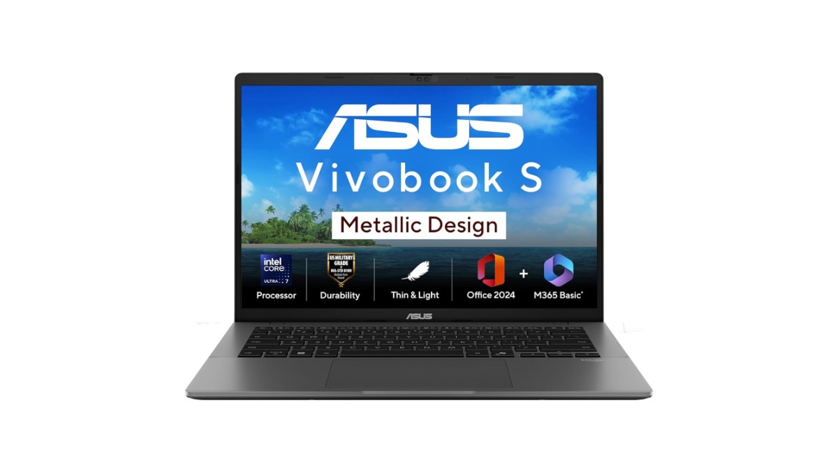 ASUS Vivobook S14 S3407CA-LY083WS metallic laptop in Matte Gray with 14-inch WUXGA anti-glare display, Intel Core Ultra 7 255H processor, 13 TOPS AI Boost NPU, 16GB DDR5 RAM expandable to 32GB, 512GB PCIe 4.0 NVMe SSD, dual USB-C with DP/PD, backlit keyboard with Copilot key – available on Amazon India at Rs 82,990