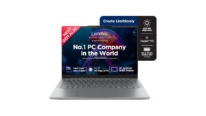 Lenovo Yoga Slim 7 Aura Edition 14ILL10 83JX00CSIN laptop in Luna Grey with a 14-inch WUXGA OLED display and Intel Core Ultra 5 226V processor – available on Amazon India at Rs 1,22,990