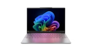 Lenovo Yoga Slim 7 Aura Edition 14ILL10 83JX00EUIN laptop in Seashell with a 14-inch WUXGA OLED display, 32GB RAM, and Intel Core Ultra 7 258V processor – available on Amazon India at Rs 1,55,990