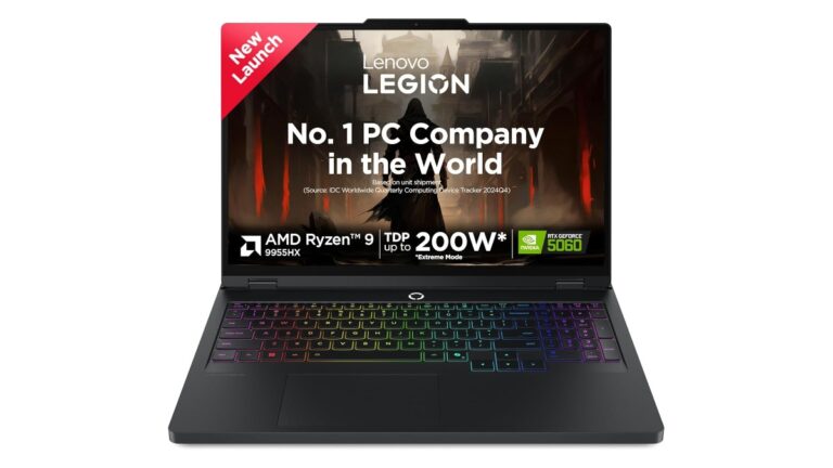 Lenovo Legion Pro 5 16AFR10 83F2004CIN gaming laptop in Eclipse Black with AMD Ryzen 9 9955HX, RTX 5060, and 16-inch WQXGA OLED display – available on Amazon India at Rs 2,25,490