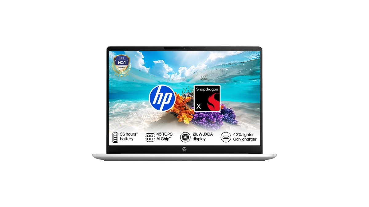 HP Omnibook 3 hz0026QU D7NL1PA laptop in Silver with a 14-inch 2K IPS display and Snapdragon X processor – available on Amazon India at Rs 79,990