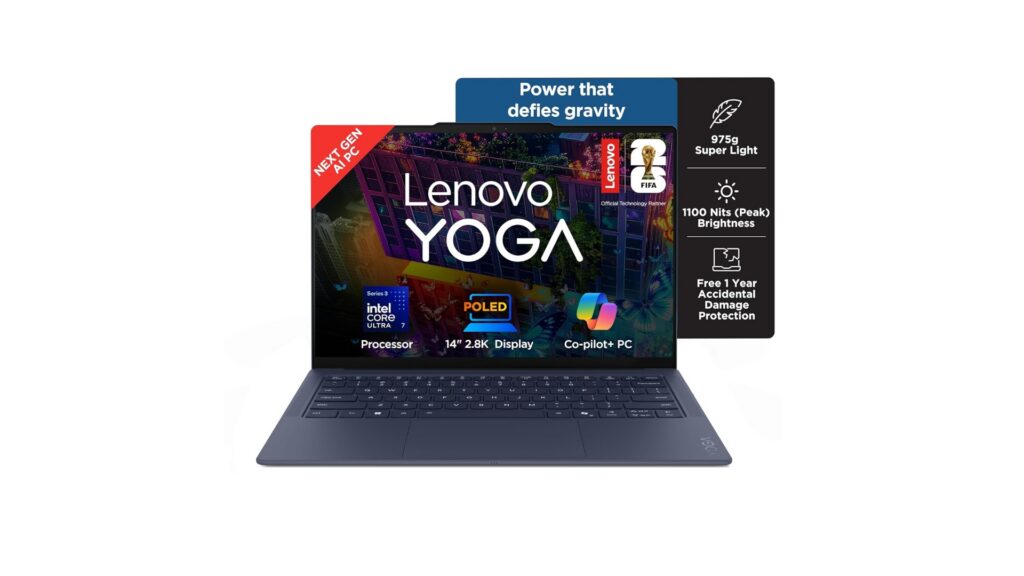 [ Amazon India | Launch Price: Rs 1,99,990 ] Lenovo Yoga Slim 7 FIFA World Cup 26 Edition 83QK007HIN Laptop | Specs: Intel Core Ultra 7 355 (32GB LPDDR5X-7467 / 1TB SSD / 14-inch 2.8K WQXGA+ POLED Touch 120Hz / Copilot+ PC / Windows 11 Home / MS 365 Basic + Office Home 2024 / 1Yr ADP + 1Yr Premium Care / Cosmic Blue / 975g)
