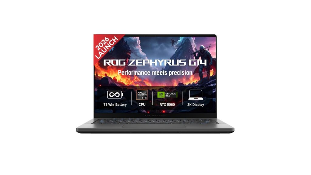 ASUS ROG Zephyrus G14 GA403GM-SY132WS 2026 gaming laptop in Eclipse Gray with 14-inch 3K OLED display and RTX 5060 GPU – available on Amazon India at Rs 2,89,990