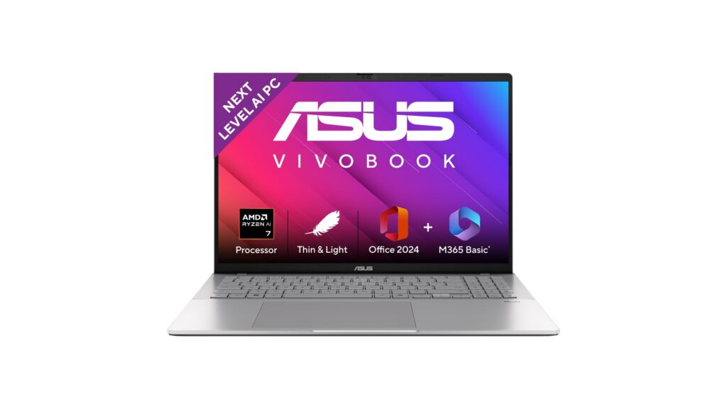 ASUS Vivobook S16 M3607GA-SH050WS laptop in Cool Silver with 16-inch OLED display, AMD Ryzen AI 7 445 processor, 16GB RAM, 1TB SSD – available on Amazon India at Rs 1,59,990