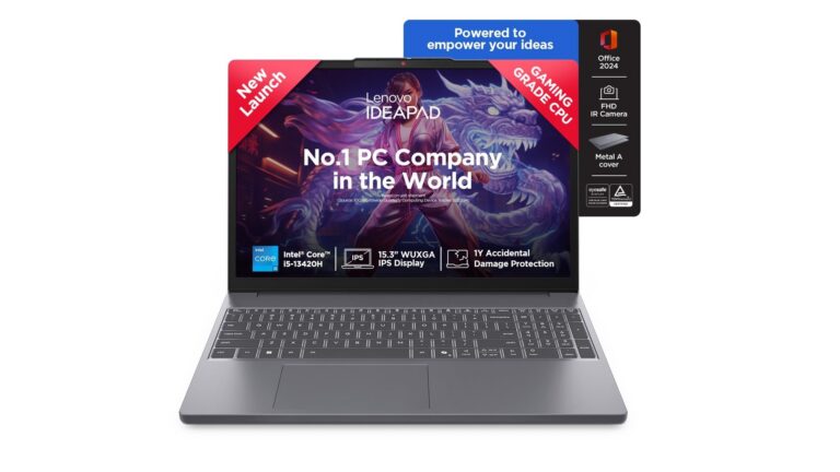 Lenovo IdeaPad Slim 3 83K101JEIN laptop in Luna Grey with 15.3-inch WUXGA IPS display, Intel Core i5-13420H processor, 16GB RAM, 512GB SSD, Windows 11 – available on Amazon India at Rs 65,990