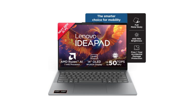 Lenovo IdeaPad Slim 5 14AGP11 83S1005VIN laptop in Luna Grey with 14-inch WUXGA OLED display, AMD Ryzen AI 7 445, 16GB RAM, 512GB SSD – available on Amazon India at Rs 1,17,990