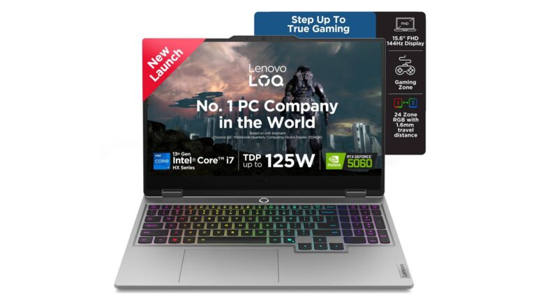 Lenovo LOQ 15IRX10 83JE01F0IN gaming laptop in Luna Grey with 15.6-inch FHD 144Hz display, Intel Core i7-13650HX, RTX 5060 8GB, 16GB RAM, 1TB SSD – available on Amazon India at Rs 1,49,990