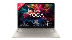Lenovo Yoga Slim 7 Aura Edition 14IPH11 83QM0048IN laptop in Seashell with 14-inch WUXGA OLED display, Intel Core Ultra 7 355, 16GB RAM, 512GB SSD – available on Amazon India at Rs 1,60,990