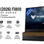 The ASUS TUF 16 (2026) FX610 is a gaming laptop series powered by 14th Gen Intel Core processors and NVIDIA GeForce RTX 50 Series Laptop GPUs, with configurations featuring up to an Intel Core i7-14650HX and RTX 5060. It features a 16-inch Full HD+ 144Hz display with 100% sRGB coverage, up to 64GB DDR5 RAM, 512GB PCIe 4.0 NVMe SSD storage, Wi-Fi 6, Bluetooth 5.4, dual cooling fans, and a 63WHrs 4-cell battery with a 150W adapter.