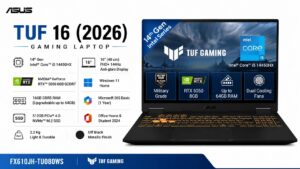 ASUS TUF 16 2026 FX610JH-TU080WS gaming laptop in Off Black with 16-inch FHD+ 144Hz display, Intel Core i5-14450HX, RTX 5050 8GB GDDR7, 16GB DDR5, 512GB SSD - available on Amazon India at Rs 1,79,990