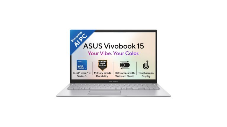 ASUS Vivobook 15 X1504MA-E8129WS laptop in Cool Silver with 15.6-inch FHD touchscreen, Intel Core 3 processor, 8GB RAM, 512GB SSD, Windows 11 Home – available on Amazon India at Rs 75,990
