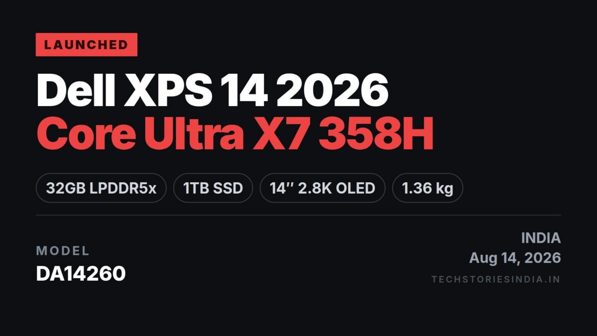 Dell XPS 14 DA14260 laptop in Graphite with 14-inch 2.8K OLED touch display, Intel Core Ultra X7 358H processor, 32GB LPDDR5x RAM, 1TB SSD, Windows 11, listed on Amazon India at Rs 3,12,490