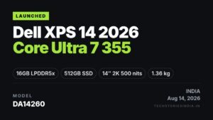 Dell XPS 14 DA14260 laptop in Graphite with 14-inch 2K 500 nits non-touch display, Series 3 Intel Core Ultra 7 355 processor, 16GB LPDDR5x RAM, 512GB SSD, Windows 11, listed on Amazon India at Rs 2,38,490