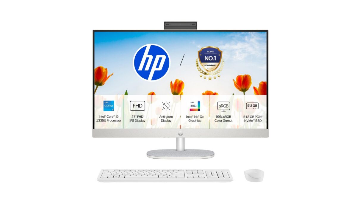 HP All-in-One 27-cr0721in desktop PC in white with 27-inch FHD IPS anti-glare display, Intel Core i5-1335U processor, 16GB DDR4 RAM, 512GB SSD, Windows 11 Home and wireless keyboard and mouse – available on Amazon India at Rs 1,04,990