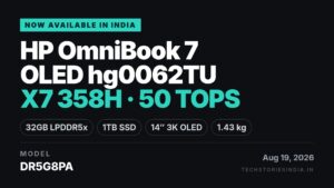 HP OmniBook 7 OLED DR5G8PA laptop in Meteor Silver with 14-inch 3K OLED display, Intel Core Ultra X7 358H processor, 32GB RAM, 1TB SSD - available on Amazon India at Rs 2,49,990