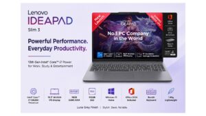 Lenovo IdeaPad Slim 3 15IRH10 83K101JGIN laptop in Luna Grey with 15.3-inch WUXGA IPS display, Intel Core i7-13620H processor, 16GB RAM, 512GB SSD, available on Amazon India at Rs 1,14,990