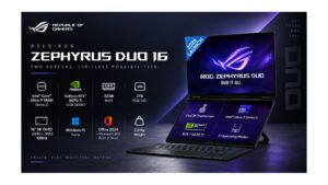 ASUS ROG Zephyrus Duo 16 GX651AR-SR074WS dual-screen gaming laptop in Stellar Grey with two 3K OLED touchscreens and 16-inch 120Hz main display, Intel Core Ultra 9 386H, RTX 5070 Ti 12GB, 32GB LPDDR5X, 2TB SSD, available on Amazon India at Rs 5,79,990