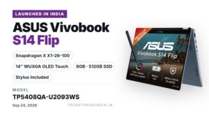 ASUS Vivobook S14 Flip (2026) TP5408QA-U2093WS 2-in-1 laptop in Light Blue with 14-inch WUXGA OLED touchscreen, Snapdragon X and stylus