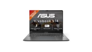 ASUS Vivobook S14 (2026) S5452MA-TM197WS laptop in Matte Gray (also sold as S5452MA-TM198WS in Cool Silver) with 14-inch WUXGA anti-glare display, Intel Core 7 350, 16GB RAM, 512GB SSD, available on Amazon India at Rs 1,18,990