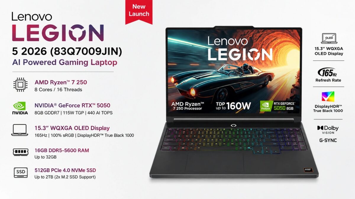 Lenovo Legion 5 2026 83Q7009JIN Gaming Laptop Launched in India [ Specs: AMD Ryzen 7 250 / RTX 5050 8GB GDDR7 / 16GB DDR5 / 512GB SSD / 15.3-inch WQXGA OLED 165Hz ]