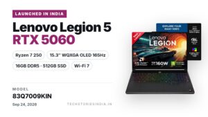 Lenovo Legion 5 2026 83Q7009KIN gaming laptop in Eclipse Black with 15.3-inch WQXGA OLED 165Hz display, AMD Ryzen 7 250, RTX 5060 8GB
