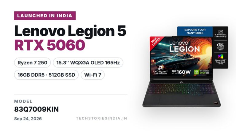 Lenovo Legion 5 2026 83Q7009KIN gaming laptop in Eclipse Black with 15.3-inch WQXGA OLED 165Hz display, AMD Ryzen 7 250, RTX 5060 8GB