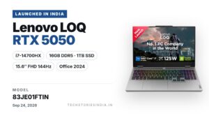 Lenovo LOQ 15IRX10 83JE01FTIN gaming laptop in Luna Grey with 15.6-inch FHD 144Hz display, Intel Core i7-14700HX, RTX 5050 8GB, 16GB DDR5, 1TB SSD