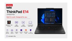 Lenovo ThinkPad E14 21T0S0FP00 laptop in Black with 14-inch WUXGA IPS display, AMD Ryzen 7 250, 16GB DDR5, 512GB SSD, Windows 11 Home, available on Amazon India at Rs 95,990