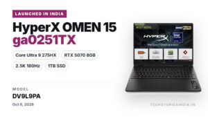 HP HyperX OMEN 15 ga0251TX (DV9L9PA) gaming laptop in Black with 15.3-inch 2.5K 180Hz display, Intel Core Ultra 9 275HX, RTX 5070 8GB GDDR7, 16GB DDR5 and 1TB SSD, available on Amazon India at Rs 2,81,740
