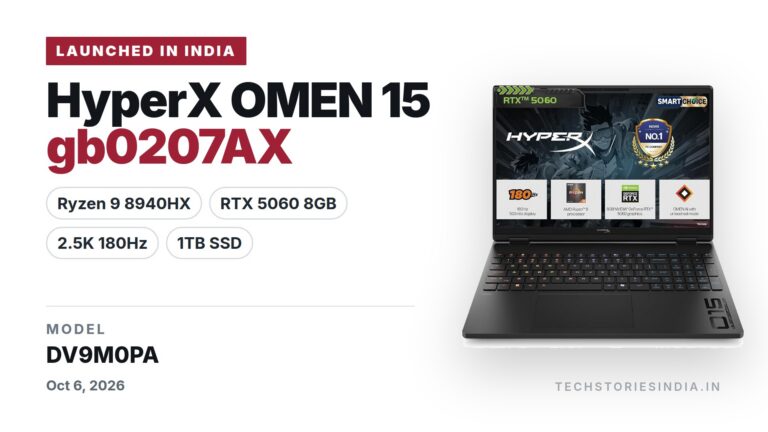 HP HyperX OMEN 15 gb0207AX (DV9M0PA) gaming laptop in Black with 15.3-inch 2.5K 180Hz display, AMD Ryzen 9 8940HX, RTX 5060 8GB GDDR7, 16GB DDR5 and 1TB SSD, available on Amazon India at Rs 2,38,175