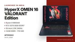 HP HyperX OMEN 16 ap1058AX (DL5J7PA) VALORANT Limited Edition gaming laptop in RIOT blue with 16-inch 2.5K 240Hz display, AMD Ryzen 9 9955HX, RTX 5070 8GB GDDR7, 24GB DDR5 and 1TB SSD, available on Amazon India at Rs 2,59,999